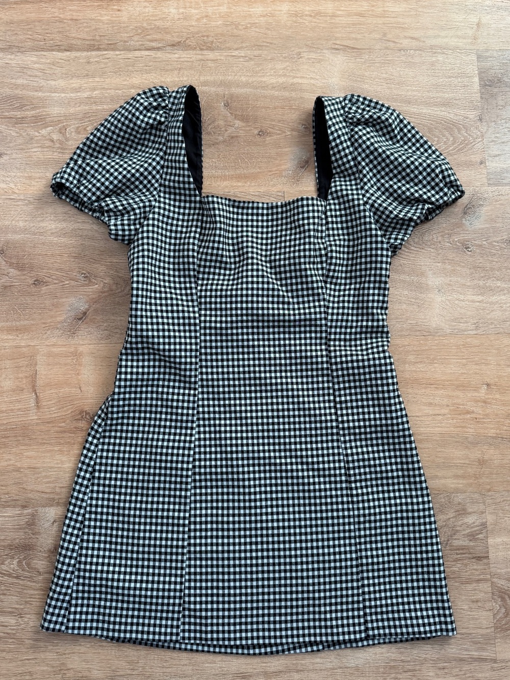 Zara Gingham Puff Sleeve Square Neck Mini Dress